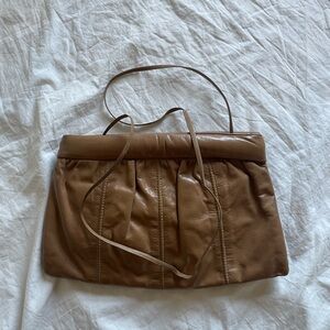 70s 80s vintage brown leather new wave pop open oversized clutch purse